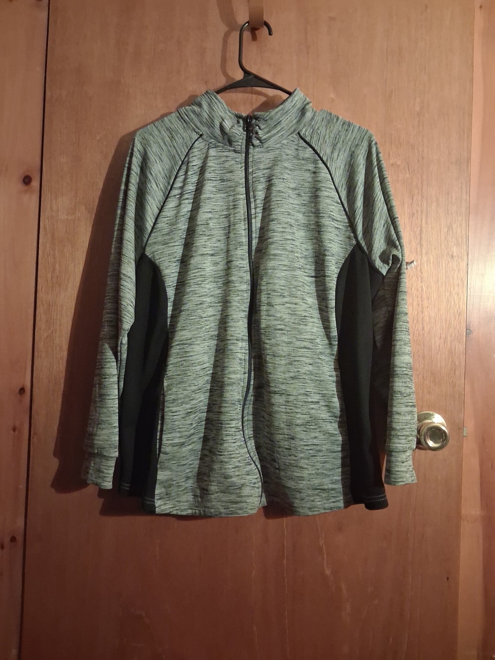 St. John's Bay Light Grey  Space-Dye Full-Zip Jacket with Black Panels